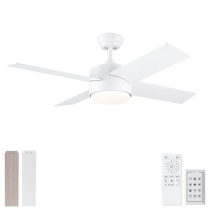 Ceiling Fan With Remote Control, Reversible DC Motor, 6 Speeds, 3 Dimmable LED, Quiet Timer For Indoor - White