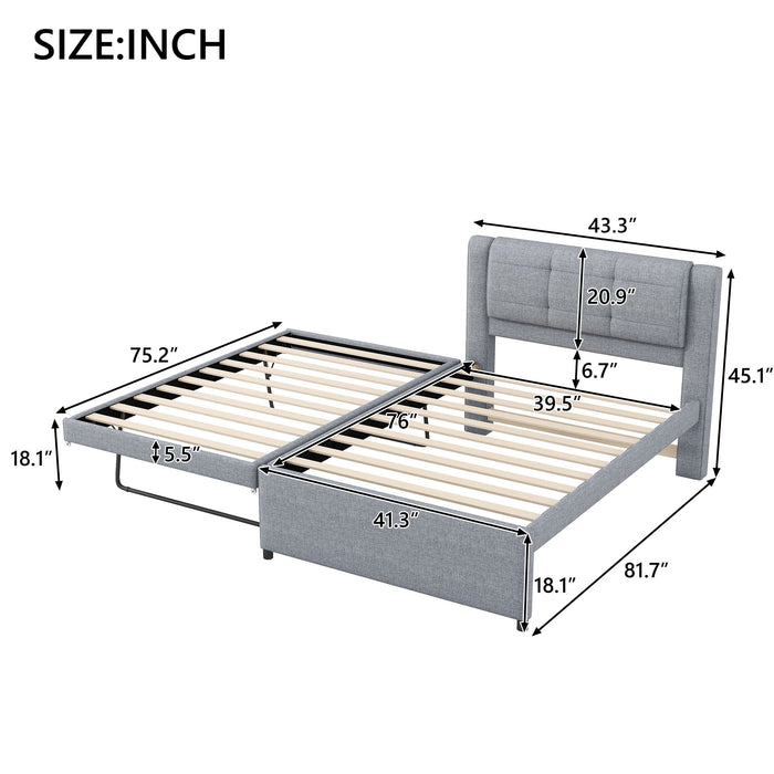 Upholstered Platform Bed With Multifunctional Trundle