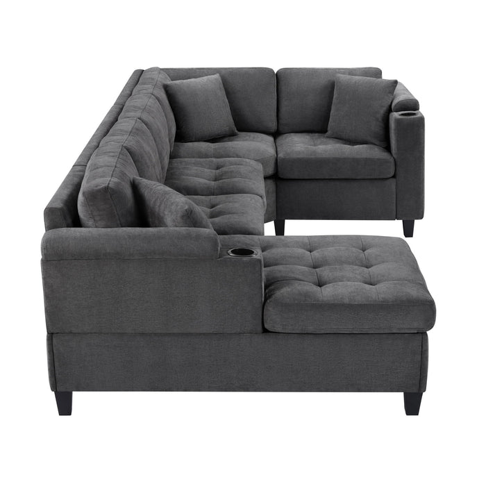U Shaped Sectional Sofa, Corner Living Room Couch With Built In Cup Holders, Storage, USB Ports