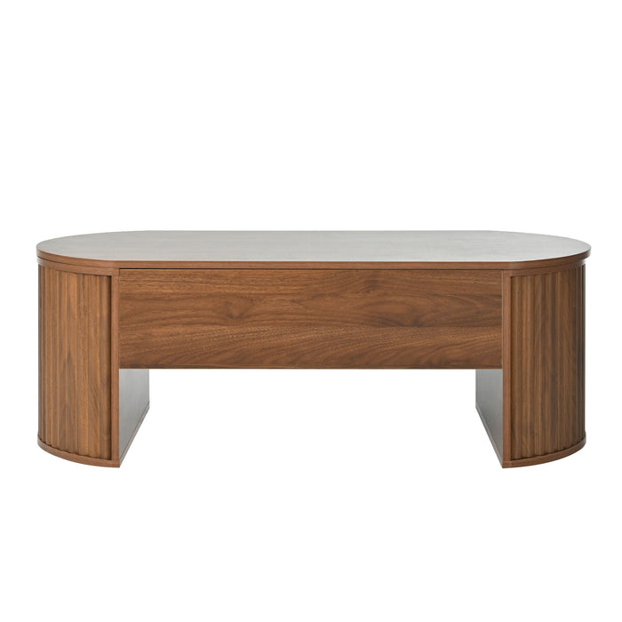 Lift Top Coffee Table With Hidden Compartment, Modern Oval Lift Tabletop For Home Living Room