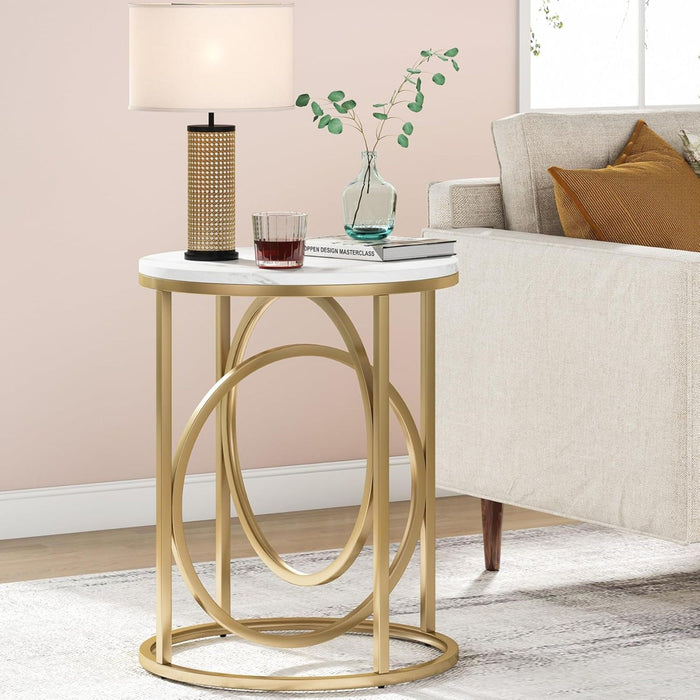 Round End Table - White / Gold