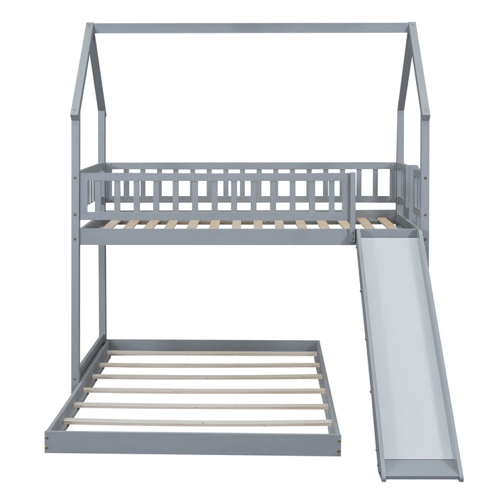 House Bunk Bed With Slide And Built In Ladder