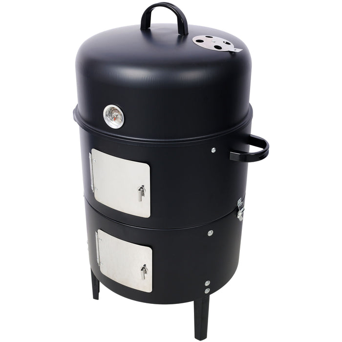 Heavy Duty Round Bbq Grill 17" Steel Charcoal Smoker For Outdoor Cooking - Black