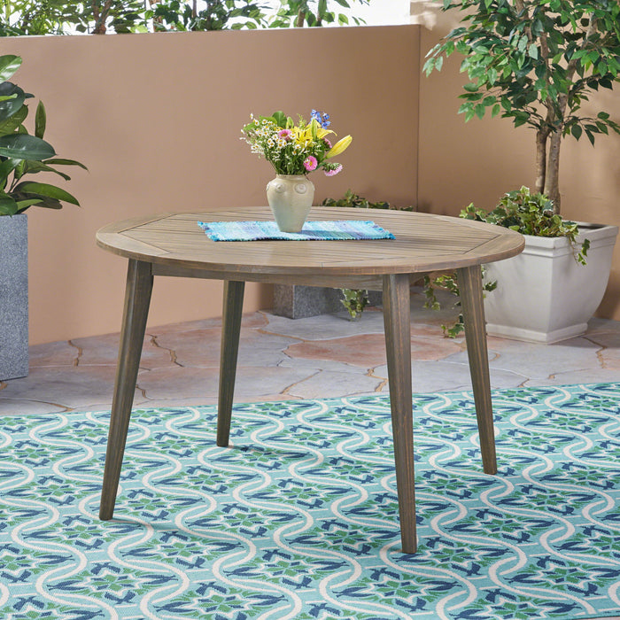 Round Outdoor Patio Table With Slatted Top - Gray