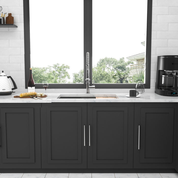 32" Undermount Kitchen Sink Brushed Nickel 16 Gauge Stainless Steel Single Bowl With Ledge Workstation, 32 X 19 X 9 Inch