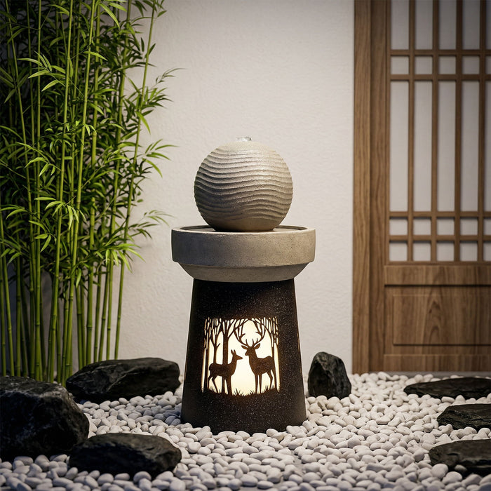 Outdoor Garden Lantern With Warm LED Light Deer Silhouette Decorative Landscape Light For Patio - White / Gray