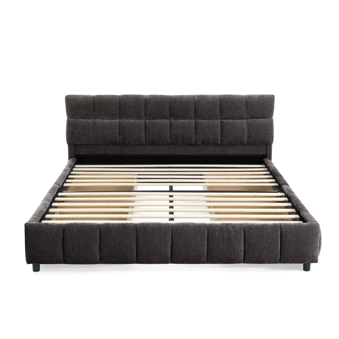 Modern Platform Bed Frame With Thick Chenille Fabric