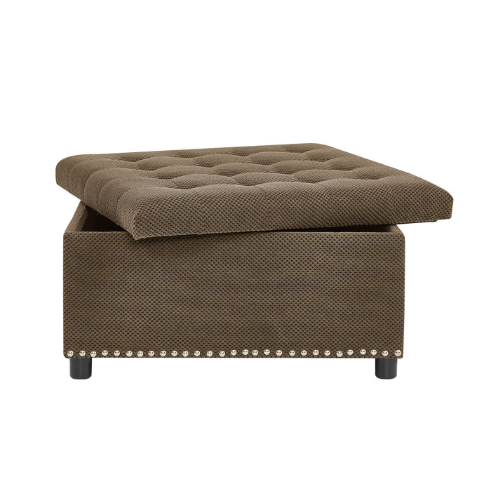 Square Tufted Storage Ottoman With Nailhead Trim