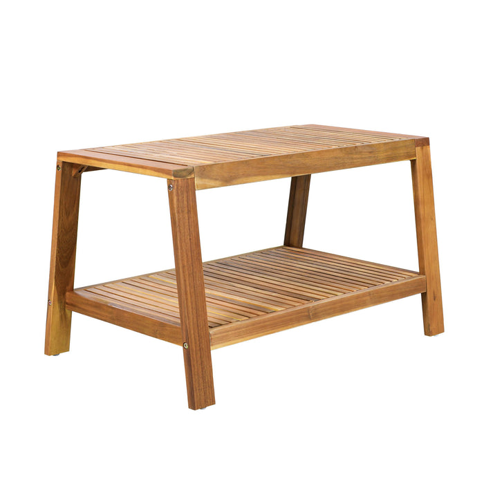 2 Piece Outdoor Conversation Set (Loveseat & Coffee Table With Water-Resistant Cushions) - Blue / Teak