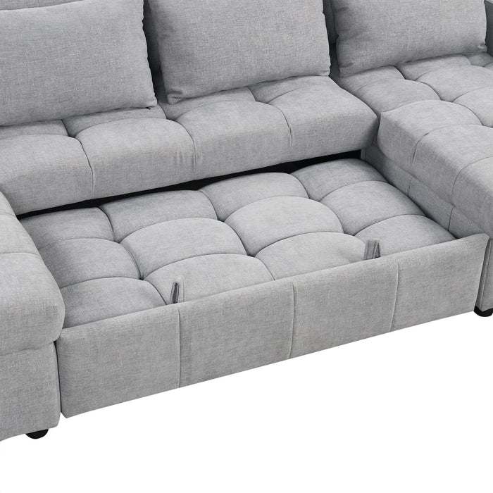 Oversized U-Shaped Versatile Sectional, Pull-Out Sofa Bed With Double Storage Chaise Lounges And 2 USB Ports For Living Room