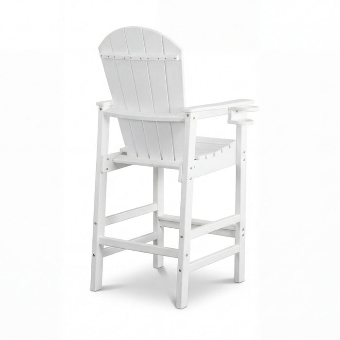 Outdoor Bar Height Adirondack Patio Chair With Cup Holder And Armrests All Weather UV Resistant - White