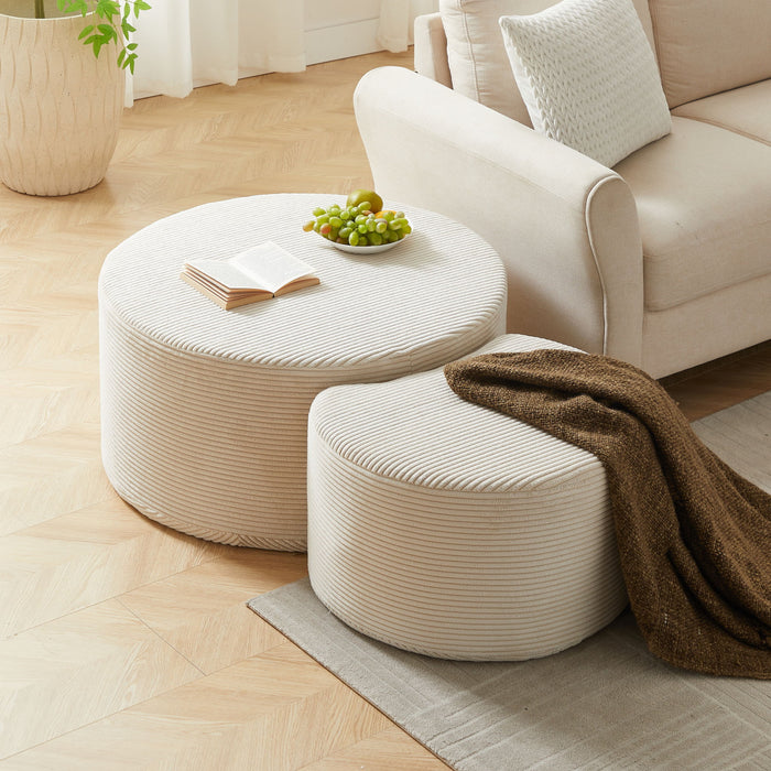 Modern Upholstered Round Coffee Table For Living Room (Set of 2)