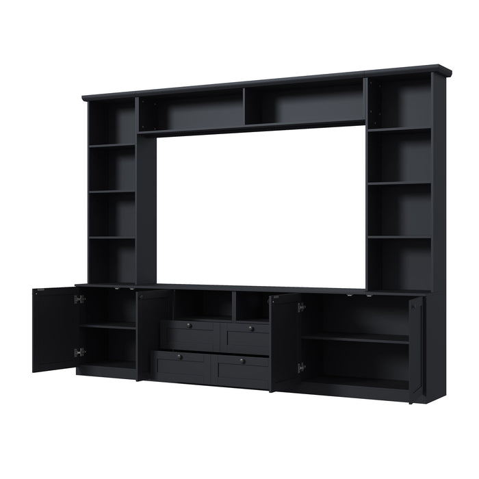 Farmhouse Elegant Entertainment Center Wall Unit With 4 Drawers