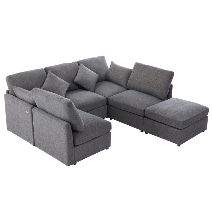 Sectional Sofa Modular U-Shaped With Ottoman & USB Ports