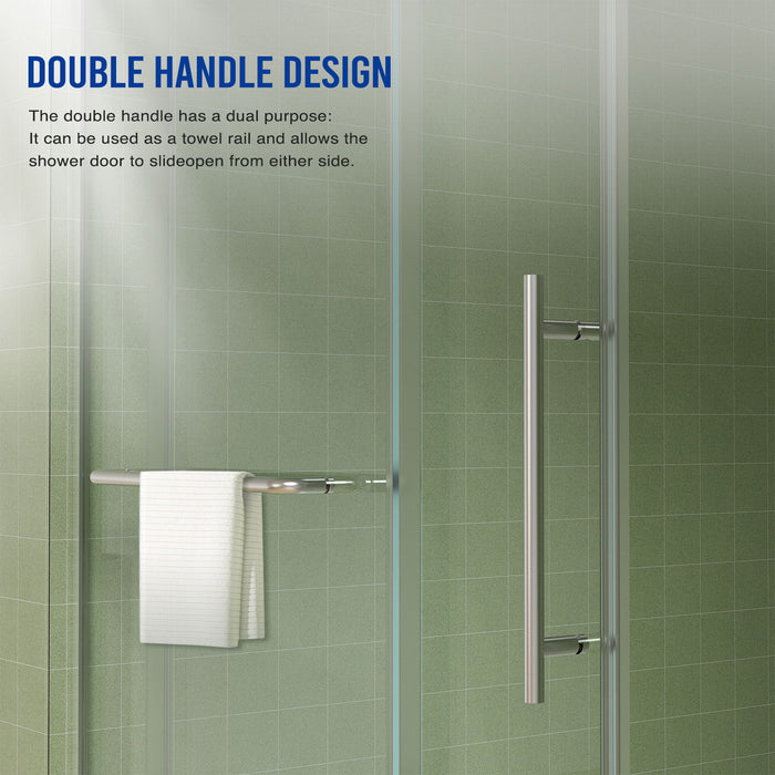 Frameless Shower Door, Sliding Shower Door, Premium 5 / 16" (8 Mm) Thick Tempered Glass Shower Enclosure With Towel Bar, Double Side Easy Clean Coat, Finished With Buffer