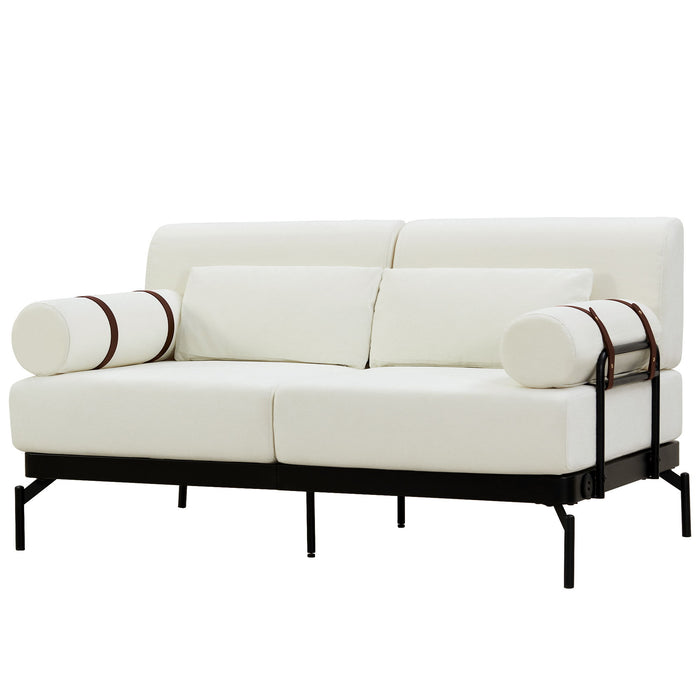 Modern Loveseat Sofa 2 Seater With USB Ports, Cylindrical Armrests