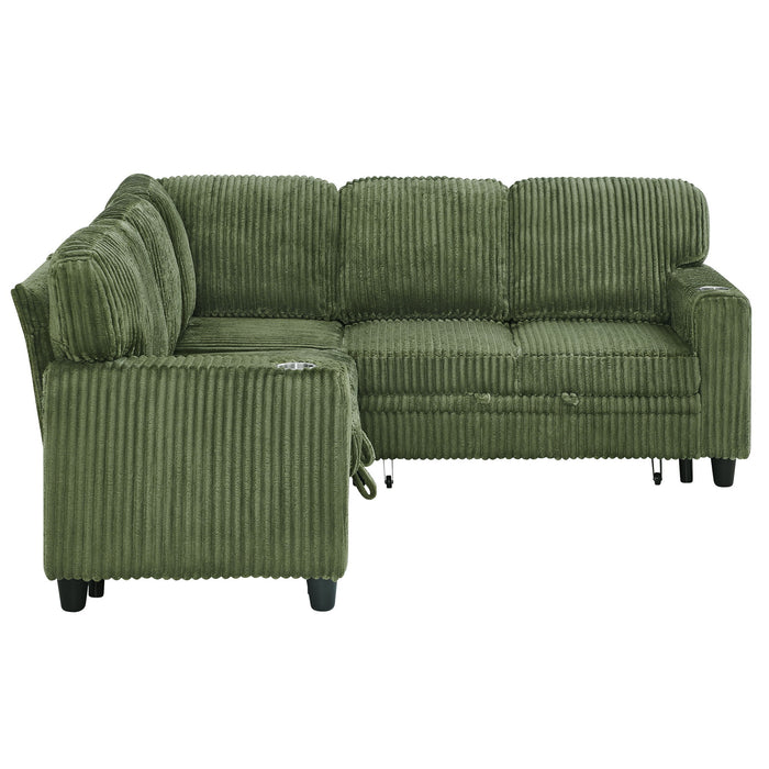 L-Shaped Sofa With Pull Out Sofa Bed With USB