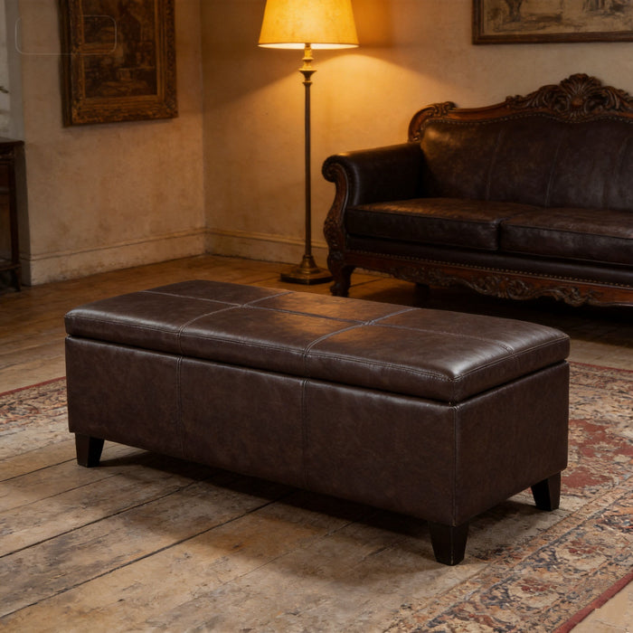 Rectangle Storage Ottoman Bench For Living Room - Brown
