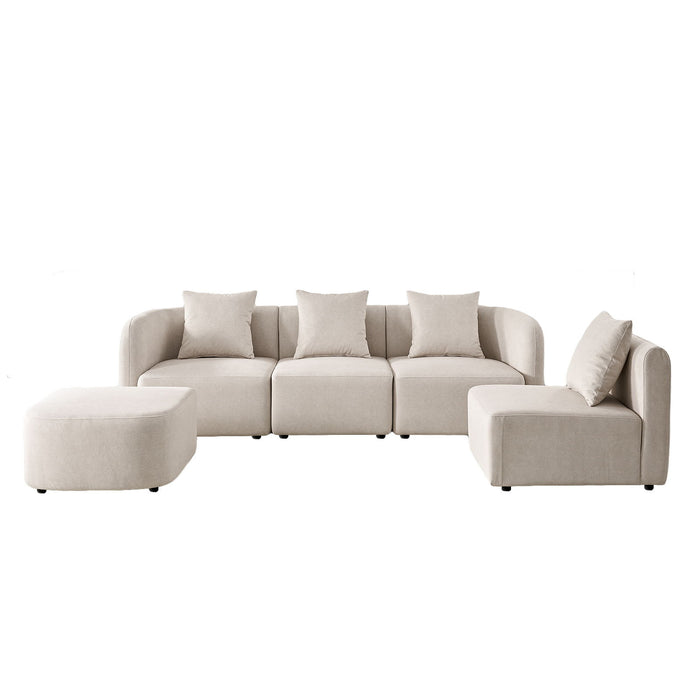 L-Shaped Modular Sectional Sofa With Ottoman, Living Room Furniture Set - Beige