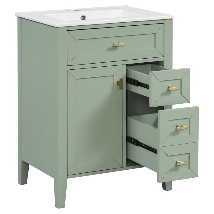 Bathroom Vanity With Sink, 3 Drawers & Cabinet With 2 Tier Door Storage Rack, Soft Close Doors & Drawers