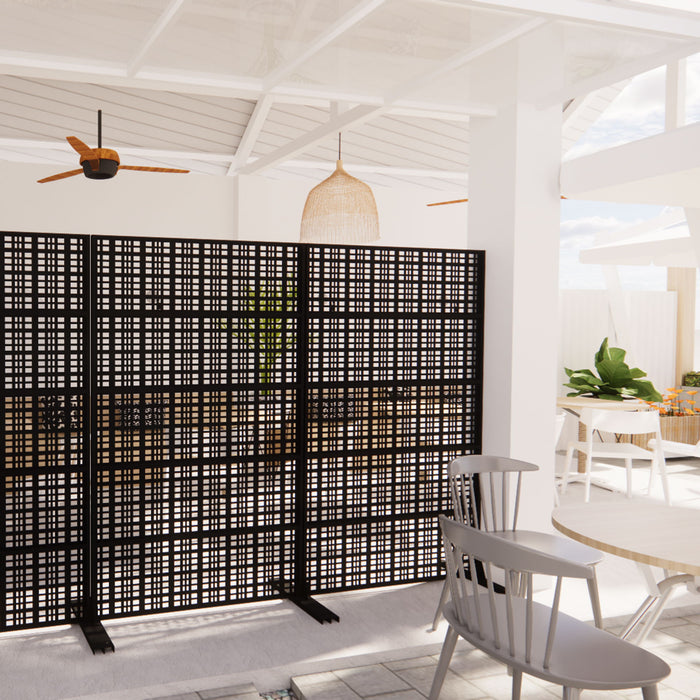 Outdoor And Indoor Divider With Freestanding Decorative Privacy Screen - Black