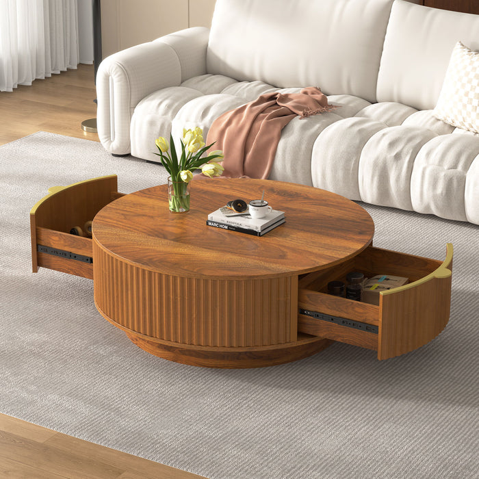 Farmhouse Round Coffee Table With Storage Drawer