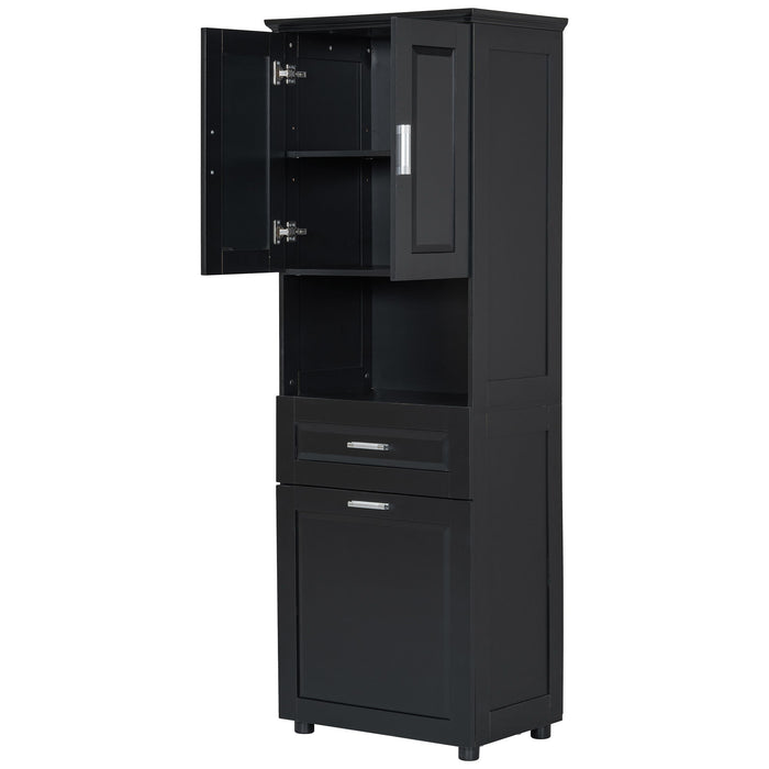 Tall Bathroom Cabinet With Tilt-Out Laundry Basket And Upper Storage