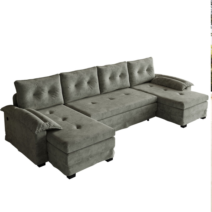 U-Shaped Sleeper Sofa With Pull Out Bed, Removable Armrests & USB Ports For Living Room
