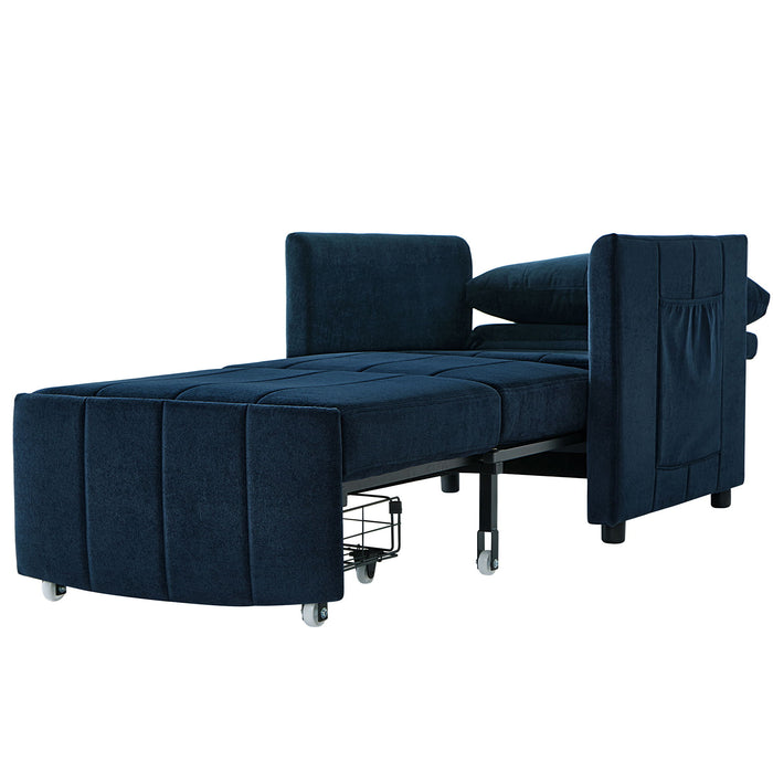 Upholstered Convertible Sleeper Sofa With 5 Position Backrest, Side Pockets, Storage