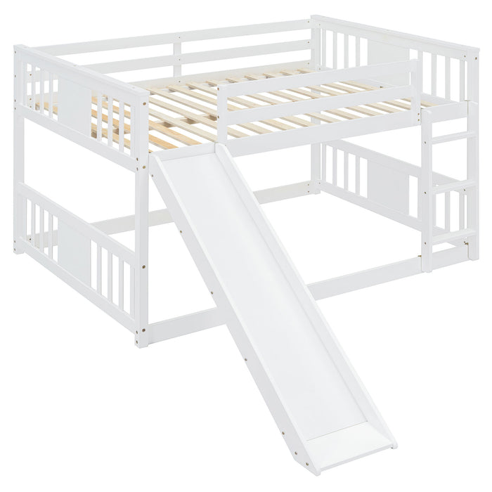 Full Over Full Bunk Bed With Ladder With Slide - White