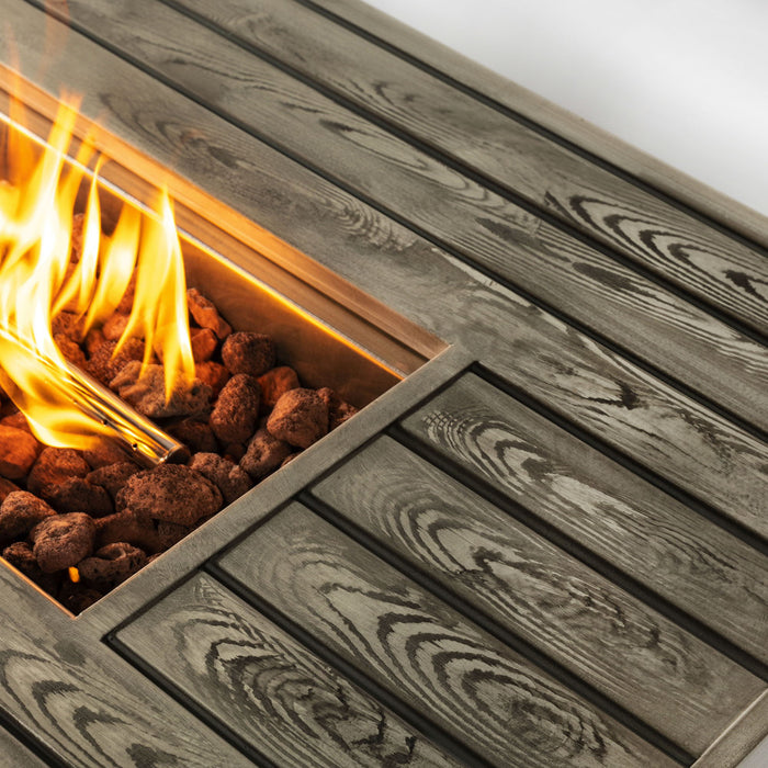 54" Propane Gas Fire Pit Table, 50000 Btu Rectangular Steel Fire Pit With Imitation Wood Grain For Outside Patio Deck Garden Courtyard - Light Beige