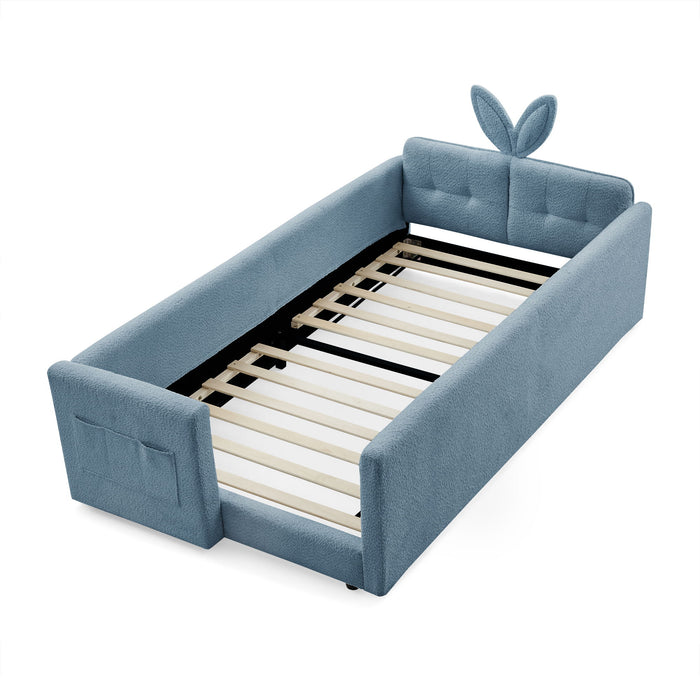 Cute Rabbit Ear Upholstered Platform Bed Frame With Safety Rail