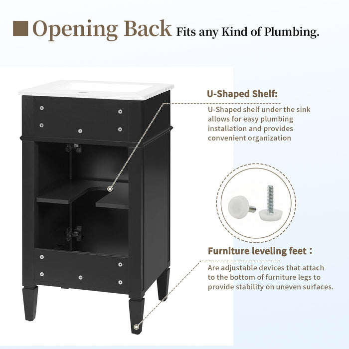French Style Bathroom Vanity With Sink, Soft-Closing Door, Adjustable Shelf, Rectangular Design