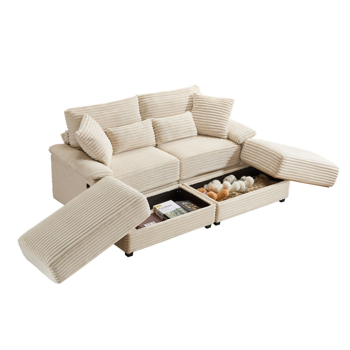 Double Chaise Lounge Set With Reversible Storage Ottomans, USB Port