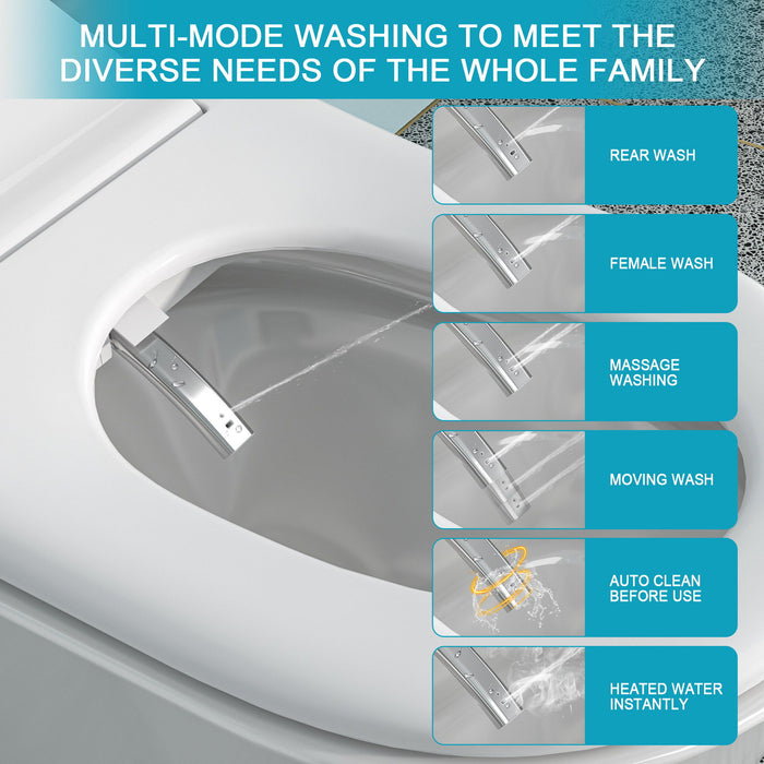 Smart Bidet Toilet Combo With Auto Open & Close, Heated Seat, Foot Sensor Flush, LED Display, Ceramic - White