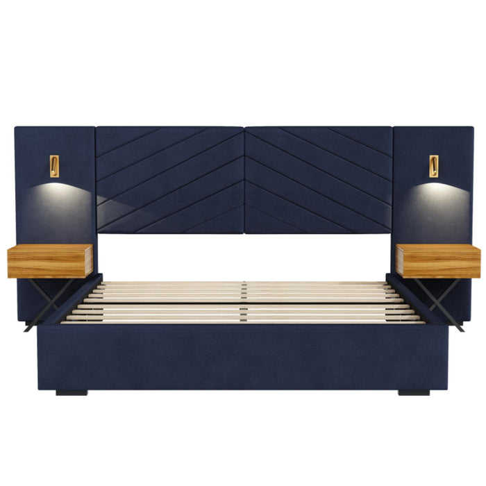 Upholstered Bed Frame With Vertical Channel Tufted Wingback Headboard