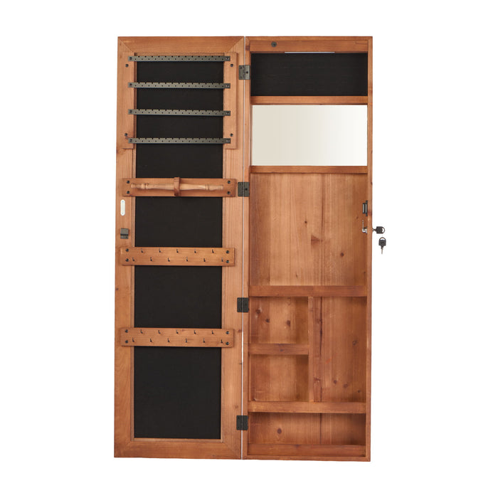Jewelry Armoire Organizer With Full Length Mirror, Wall Mounted Lockable Cabinet With LED Light