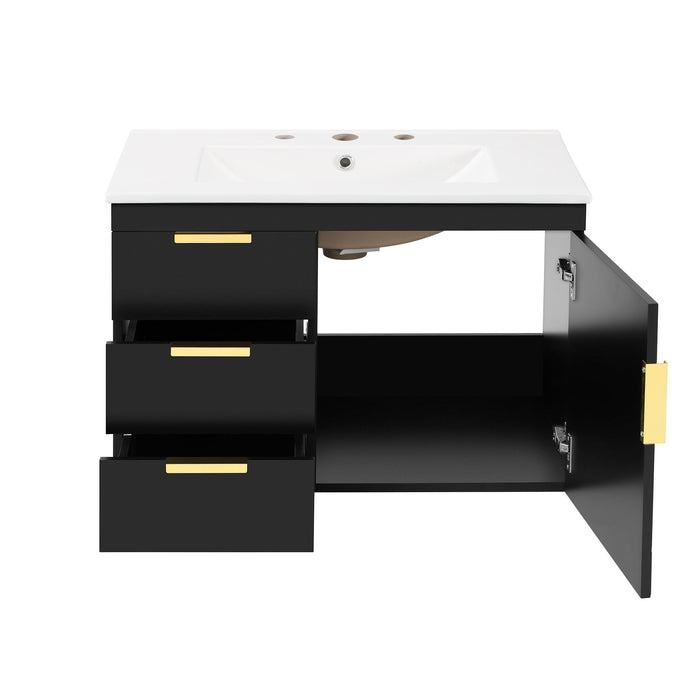 Wall Mounted Bathroom Cabinet With Side Cabinet Combo With Soft-Closing Doors And Drawers, Ceramic Sink