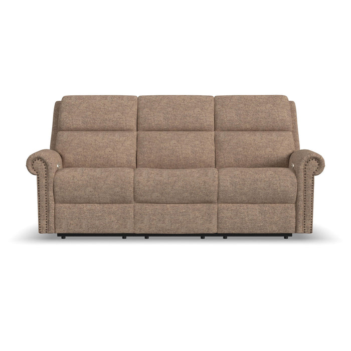 Bernard - Power Reclining Sofa With Console, Power Headrests & Lumbar, Nailhead Trim