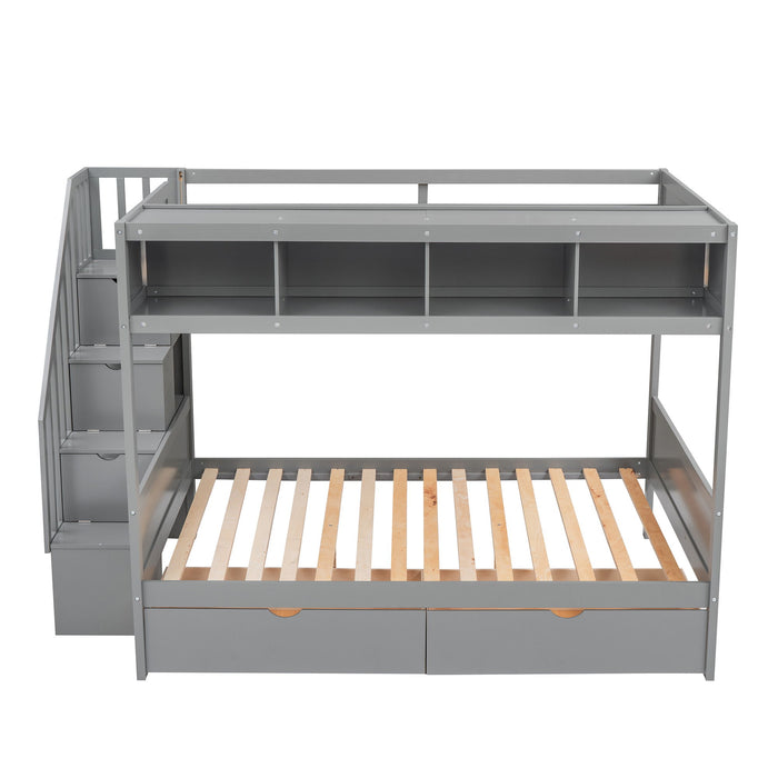 Bunk Bed With Shelfs, Storage Staircase And 2 Drawers