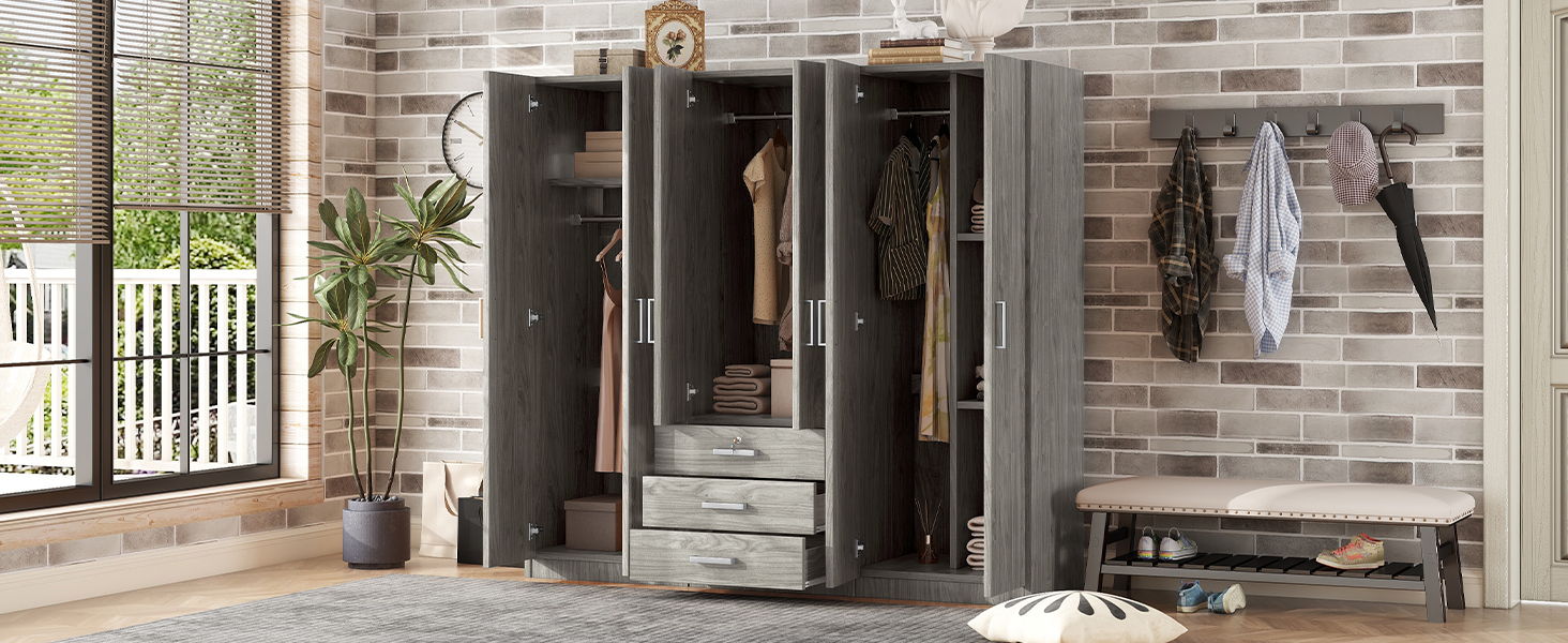 6 Doors Wardrobe Storage For Bedroom, With Big Drawers