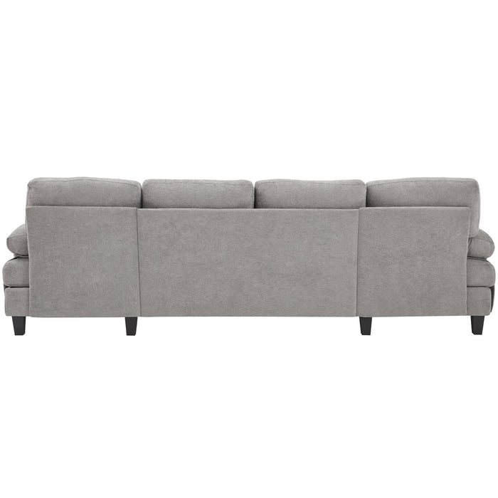 U-Shaped Sectional Sofa 103.5" Black Chenille Fabric Couch With Dual Chaise Lounges, Storage Pockets, Armrest Pillows