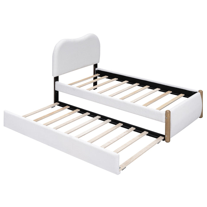 Upholstered Platform Bed With Wood Supporting Feet And Trundle