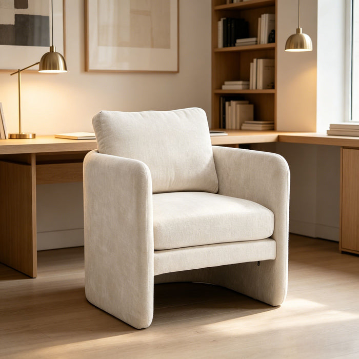 Armchair With Low Profile Curved Frame - Beige