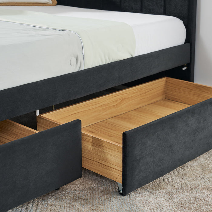 Upholstered Tufted Daybed Frame With Storage Drawers