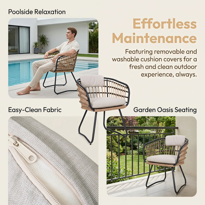Patio All Weather Armchairs With Cushions (Set of 2) - Beige