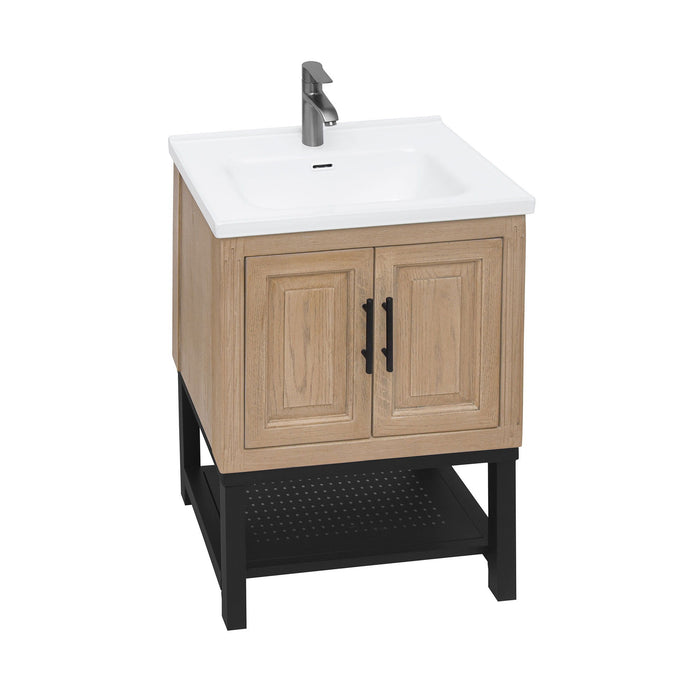 Modern Freestanding Bathroom Vanity With Ceramic Sink, Hot And Cold Faucet, Storage Cabinet & Open Shelf