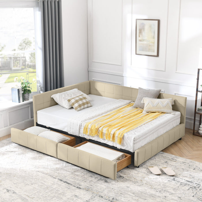 Upholstered Storage Tufted Bed Frame With Backrest And Armrests