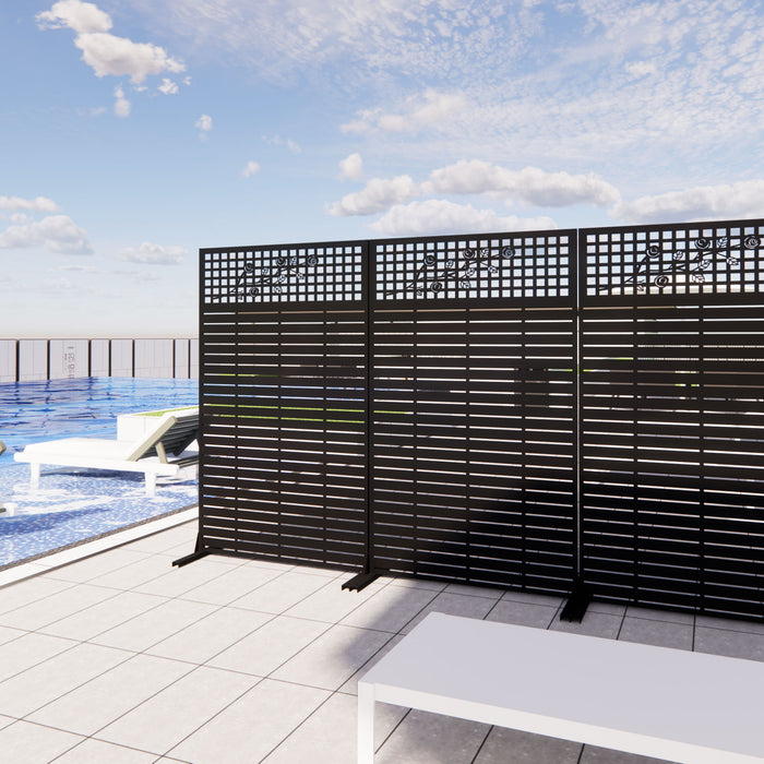 Outdoor / Indoor Divider With Freestanding Decorative Privacy Screen - Black