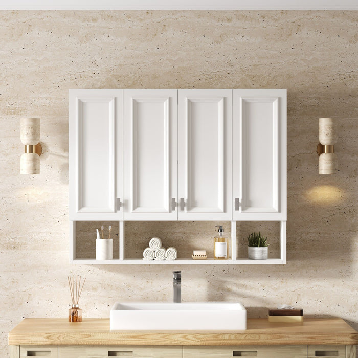 Bathroom Cabinet With 3 Adjustable Shelves Wall Mounted Medicine Cabinet, Soft Closing Hinges, Open Shelving Design - White